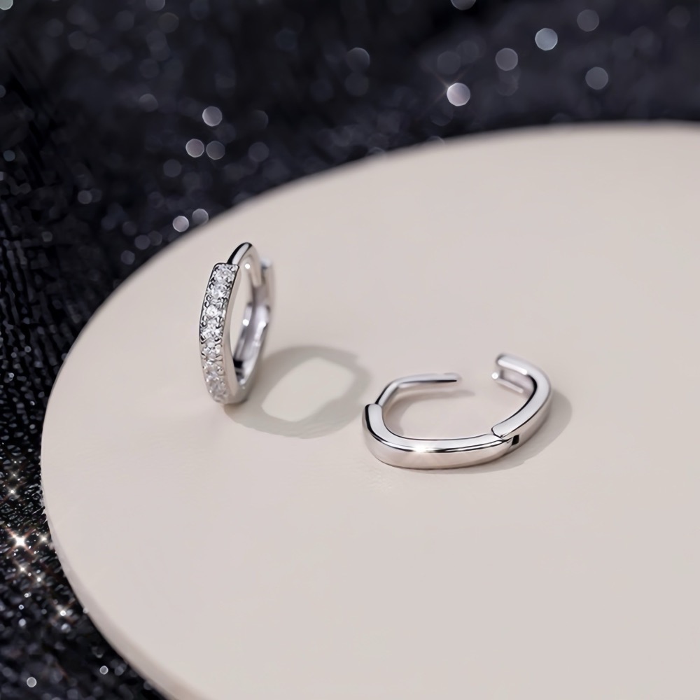 SUMMER韓 銀飾💫［925純銀］<日常微光> 菱形不對稱易扣式耳環 耳扣 純銀耳環 純銀飾品-細節圖8