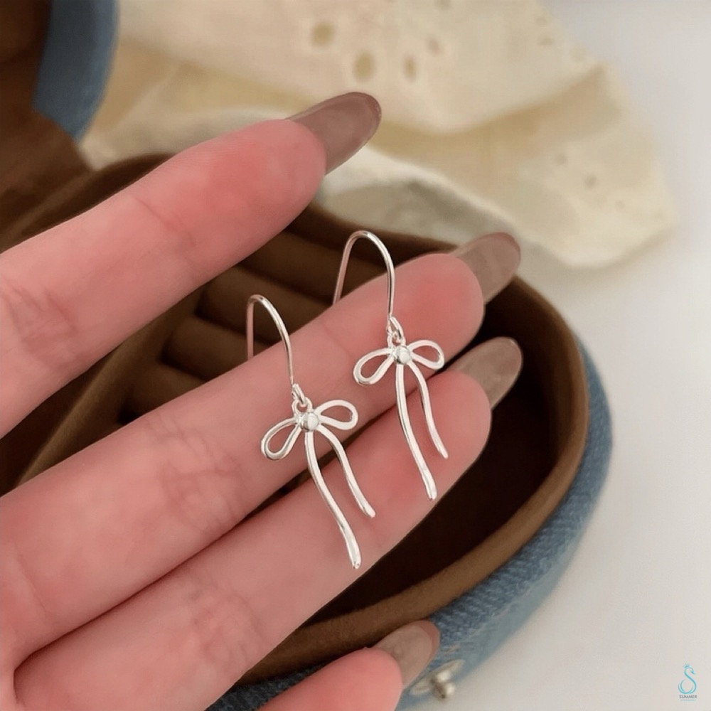 SUMMER 銀飾💫［925純銀］<流線蝴蝶結>耳勾耳環 純銀耳環 純銀飾品-細節圖7