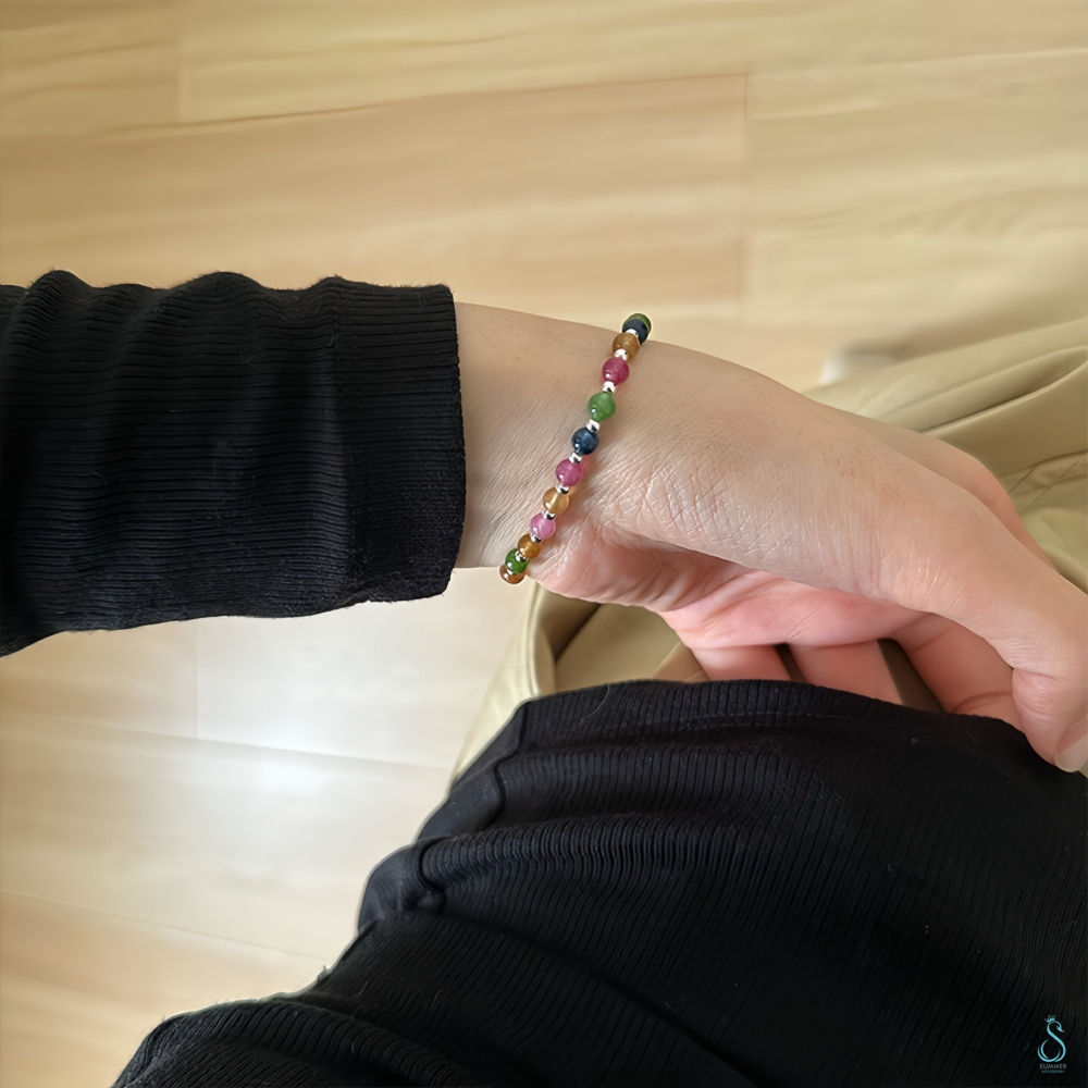 SUMMER 銀飾💫［925純銀］優化天然碧璽銀珠手串 晶石手鍊 純銀手鍊  晶石能量手鏈-細節圖3