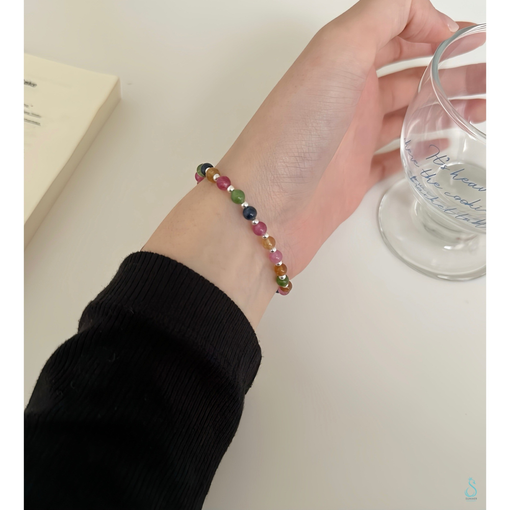 SUMMER 銀飾💫［925純銀］優化天然碧璽銀珠手串 晶石手鍊 純銀手鍊  晶石能量手鏈-細節圖6