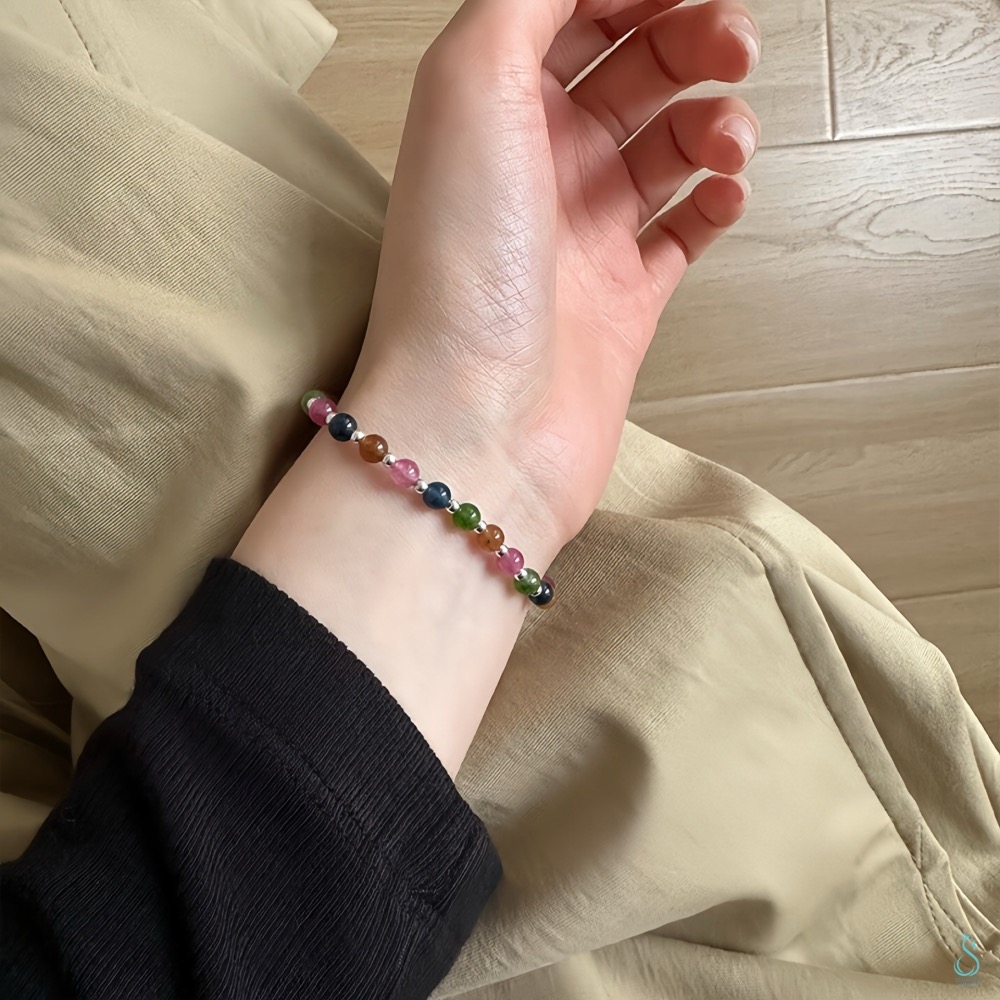 SUMMER 銀飾💫［925純銀］優化天然碧璽銀珠手串 晶石手鍊 純銀手鍊  晶石能量手鏈-細節圖4