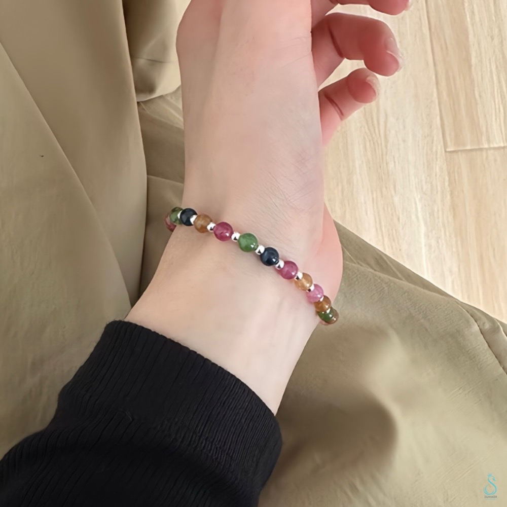 SUMMER 銀飾💫［925純銀］優化天然碧璽銀珠手串 晶石手鍊 純銀手鍊  晶石能量手鏈-細節圖8