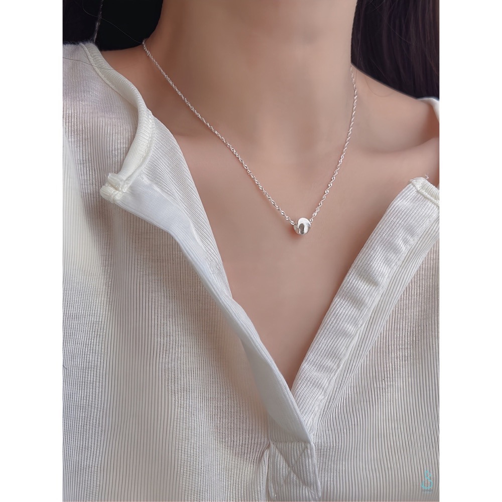 SUMMER 銀飾💫［925純銀］閃亮<光感貓眼>水波紋項鏈 純銀項鏈 鎖骨項鏈 純銀飾品-細節圖4