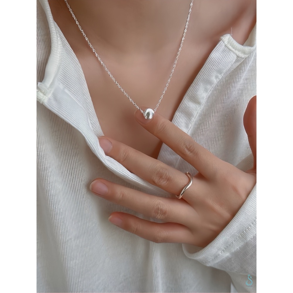 SUMMER 銀飾💫［925純銀］閃亮<光感貓眼>水波紋項鏈 純銀項鏈 鎖骨項鏈 純銀飾品-細節圖5