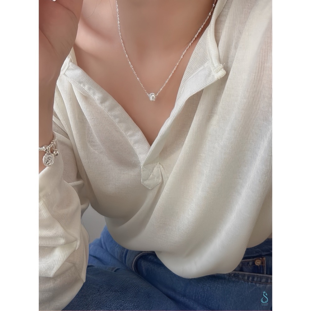 SUMMER 銀飾💫［925純銀］閃亮<光感貓眼>水波紋項鏈 純銀項鏈 鎖骨項鏈 純銀飾品-細節圖9