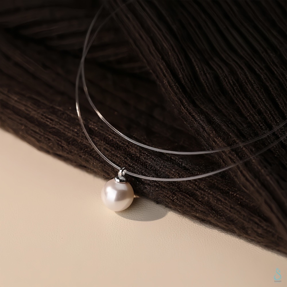 SUMMER 銀飾💫［999足銀］<柔光之影>珍珠魚線項鏈 施華洛世奇珍珠 純銀項鍊 純銀飾品-細節圖3