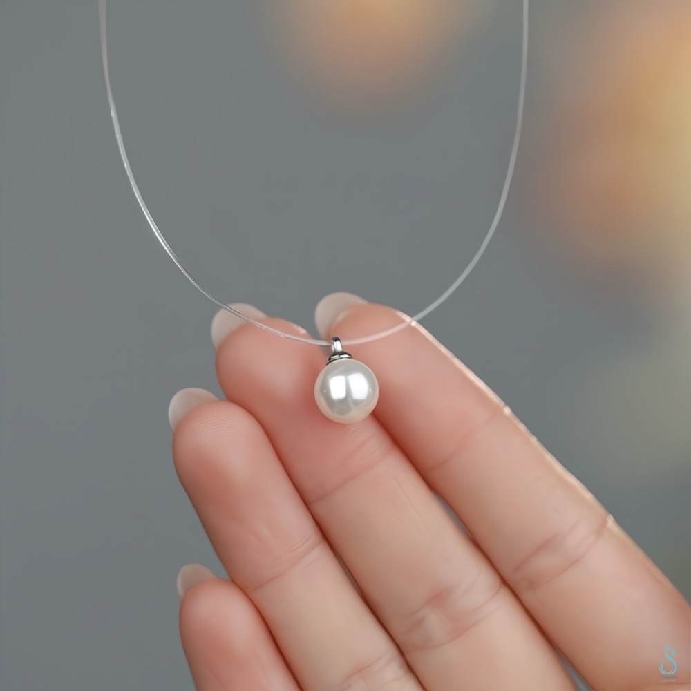 SUMMER 銀飾💫［999足銀］<柔光之影>珍珠魚線項鏈 施華洛世奇珍珠 純銀項鍊 純銀飾品-細節圖4