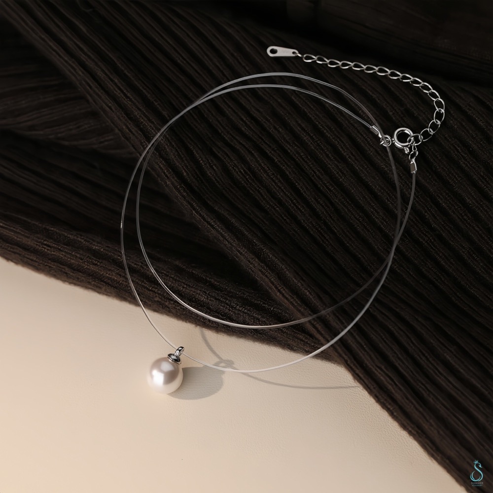SUMMER 銀飾💫［999足銀］<柔光之影>珍珠魚線項鏈 施華洛世奇珍珠 純銀項鍊 純銀飾品-細節圖6