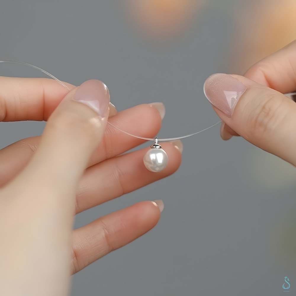 SUMMER 銀飾💫［999足銀］<柔光之影>珍珠魚線項鏈 施華洛世奇珍珠 純銀項鍊 純銀飾品-細節圖7