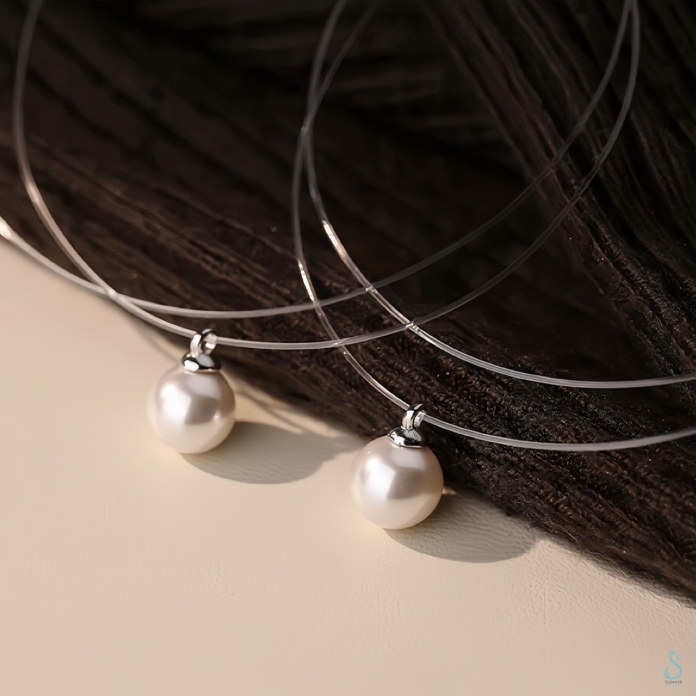 SUMMER 銀飾💫［999足銀］<柔光之影>珍珠魚線項鏈 施華洛世奇珍珠 純銀項鍊 純銀飾品-細節圖9