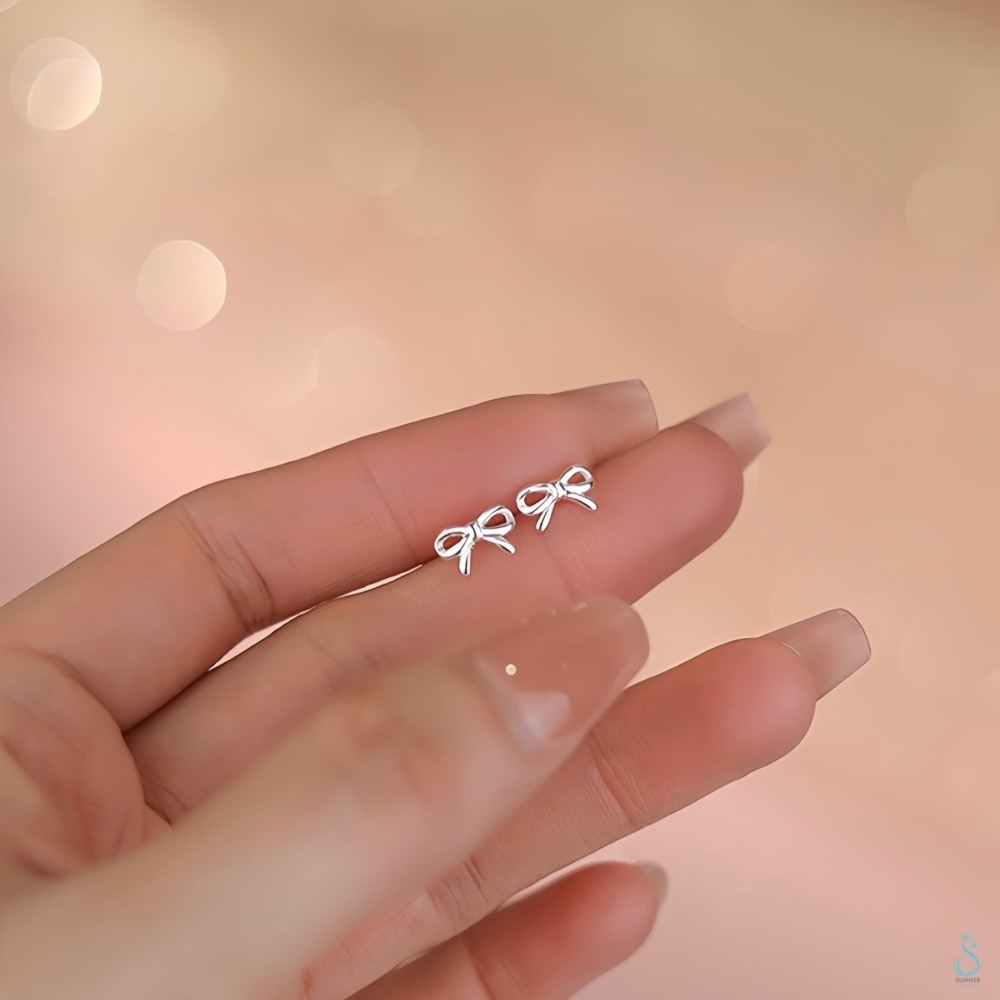 SUMMER 銀飾💫［999足銀］迷你養耳<微甜蝴蝶結>純銀耳環 簡約百搭 純銀飾品-細節圖2