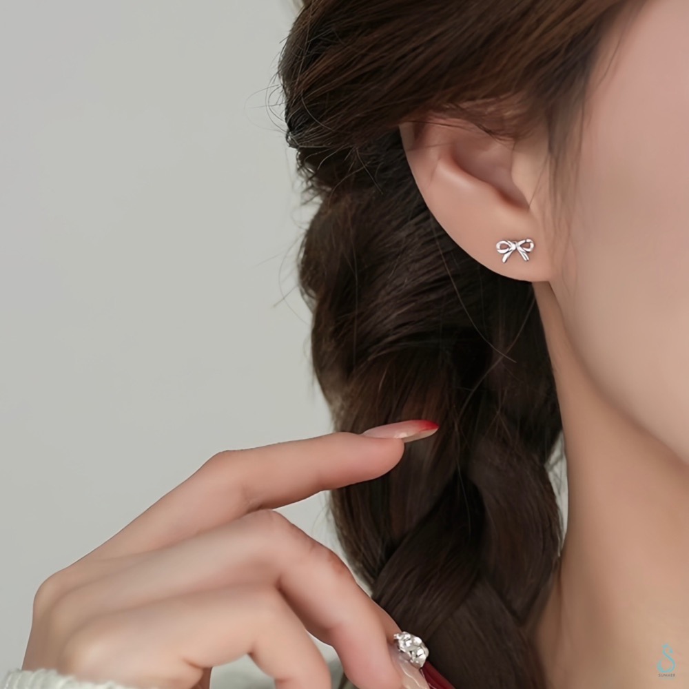 SUMMER 銀飾💫［999足銀］迷你養耳<微甜蝴蝶結>純銀耳環 簡約百搭 純銀飾品-細節圖4
