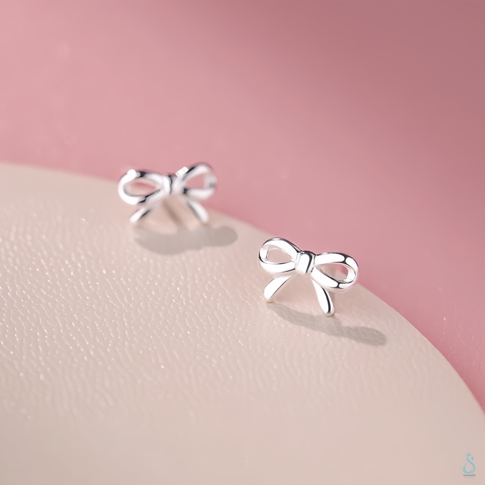 SUMMER 銀飾💫［999足銀］迷你養耳<微甜蝴蝶結>純銀耳環 簡約百搭 純銀飾品-細節圖5