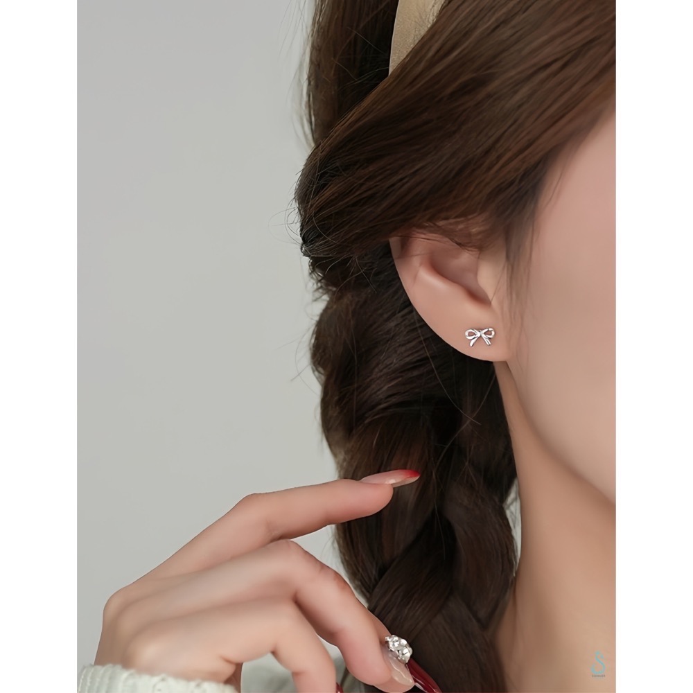 SUMMER 銀飾💫［999足銀］迷你養耳<微甜蝴蝶結>純銀耳環 簡約百搭 純銀飾品-細節圖9