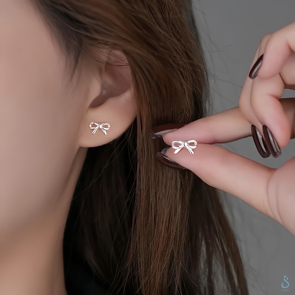SUMMER 銀飾💫［999足銀］迷你養耳<微甜蝴蝶結>純銀耳環 簡約百搭 純銀飾品-細節圖6