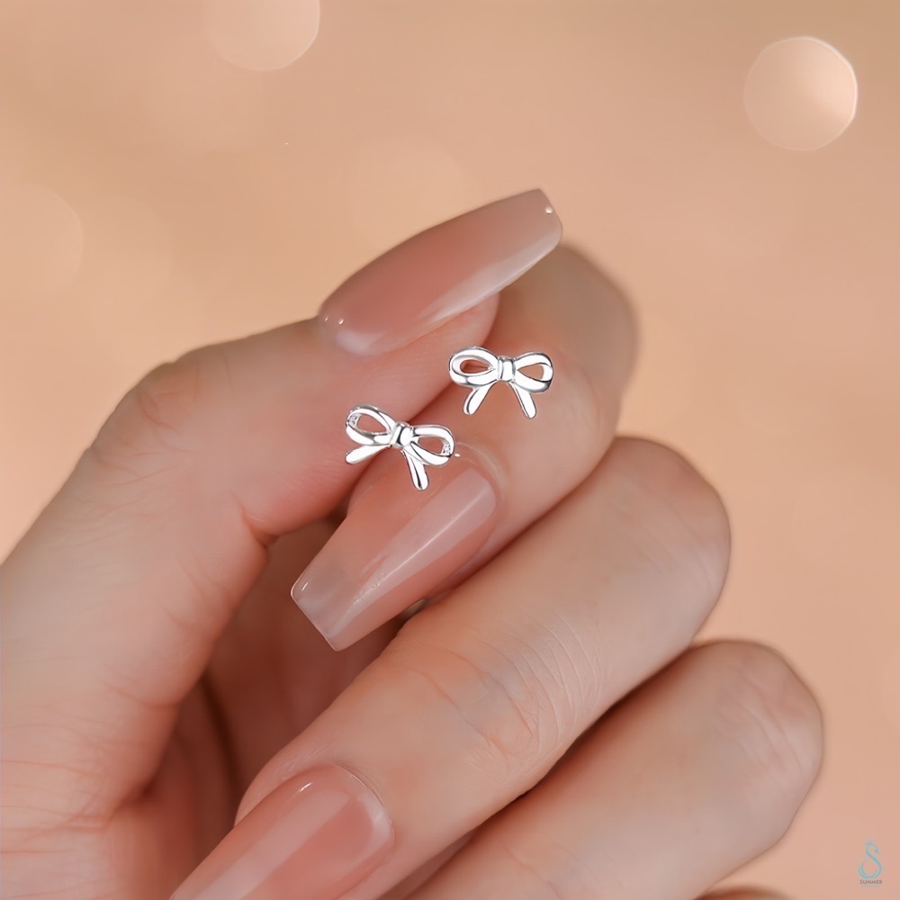 SUMMER 銀飾💫［999足銀］迷你養耳<微甜蝴蝶結>純銀耳環 簡約百搭 純銀飾品-細節圖7