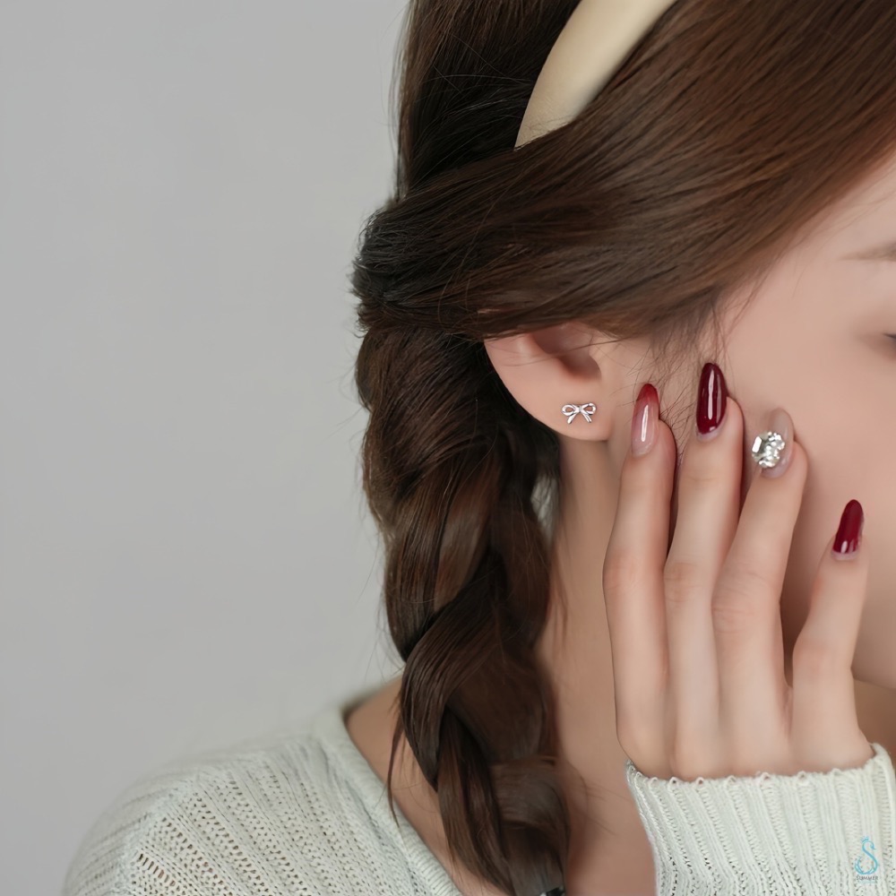 SUMMER 銀飾💫［999足銀］迷你養耳<微甜蝴蝶結>純銀耳環 簡約百搭 純銀飾品-細節圖3