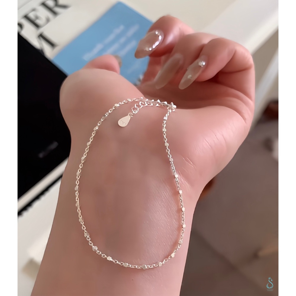 SUMMER 銀飾💫［925純銀］<細閃微光>精緻小方塊手鏈 純銀手鍊 純銀飾品-細節圖2
