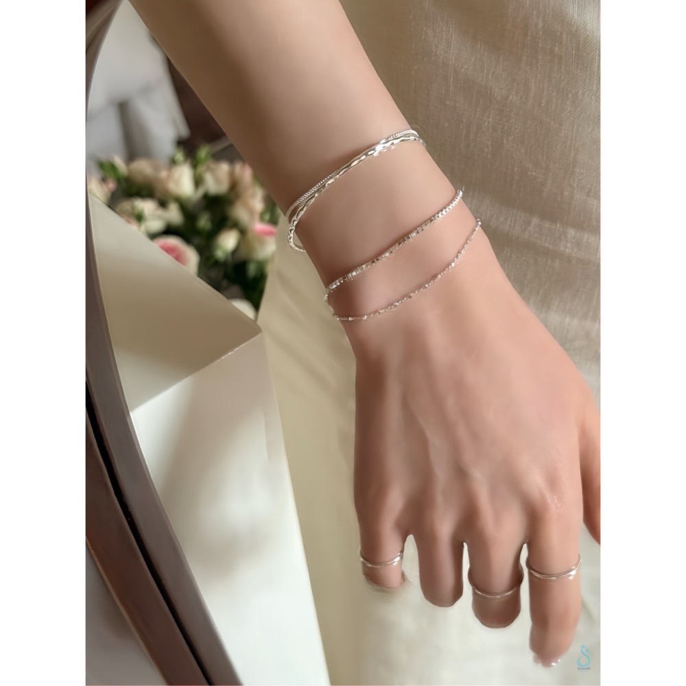 SUMMER 銀飾💫［925純銀］<細閃微光>精緻小方塊手鏈 純銀手鍊 純銀飾品-細節圖5