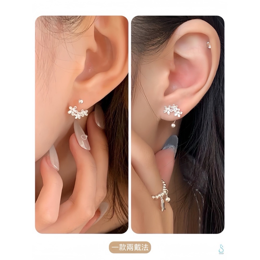 SUMMER 銀飾💫［999足銀］<耳畔花語>螺紋轉珠耳環 鎖珠式耳環 純銀耳環 純銀飾品-細節圖6