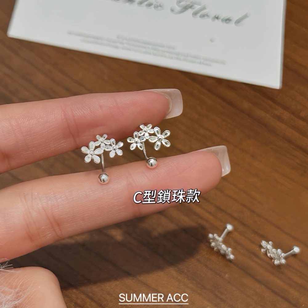 SUMMER 銀飾💫［999足銀］<耳畔花語>螺紋轉珠耳環 鎖珠式耳環 純銀耳環 純銀飾品-細節圖4