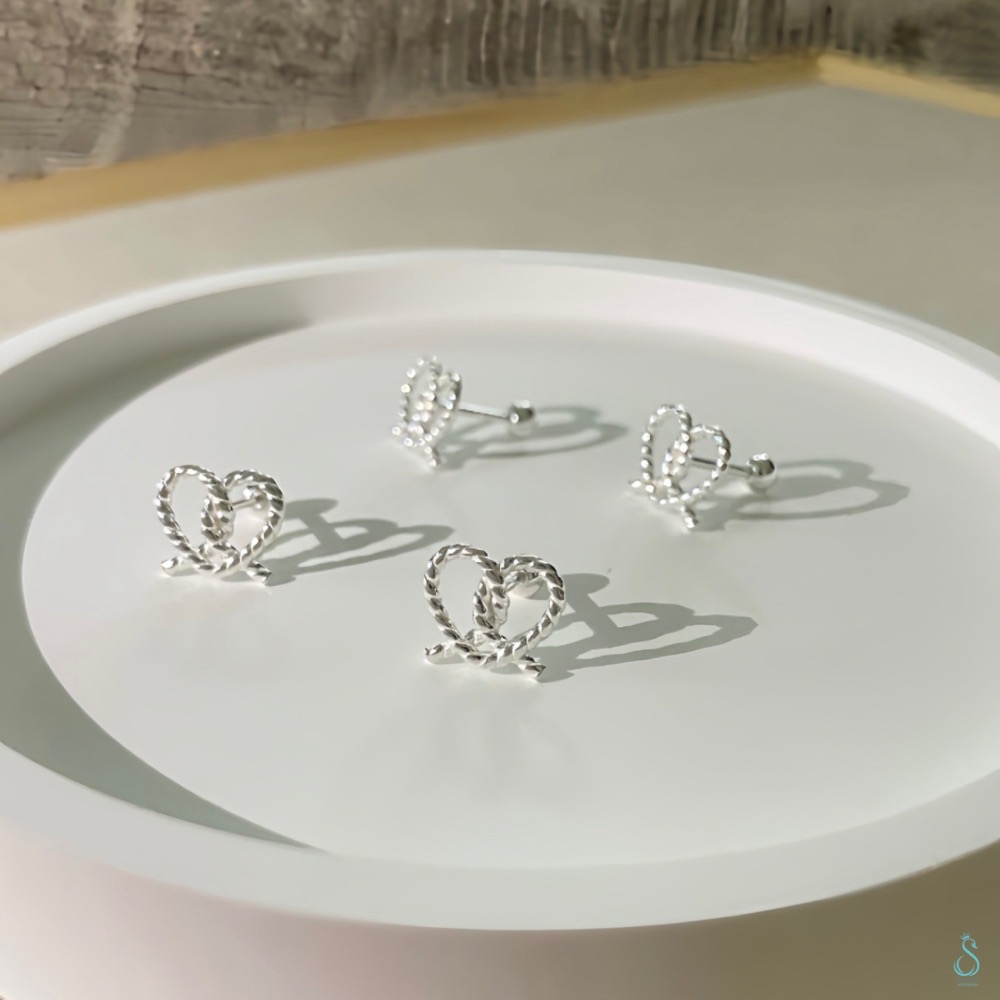 SUMMER 銀飾💫［999足銀］<麻花心結>鹼水結🥨 轉珠耳環 鎖珠式耳環 純銀耳環 純銀飾品-細節圖5