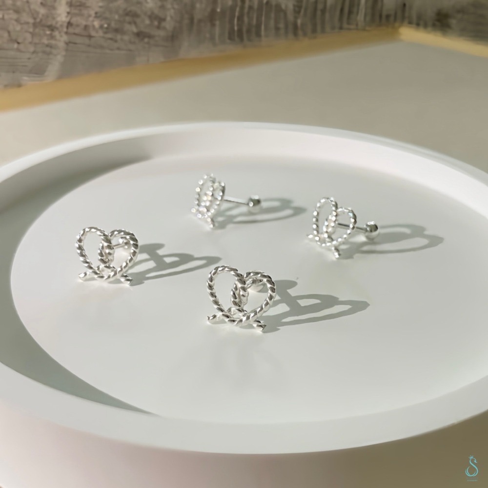 SUMMER 銀飾💫［999足銀］<麻花心結>鹼水結🥨 轉珠耳環 鎖珠式耳環 純銀耳環 純銀飾品-細節圖5