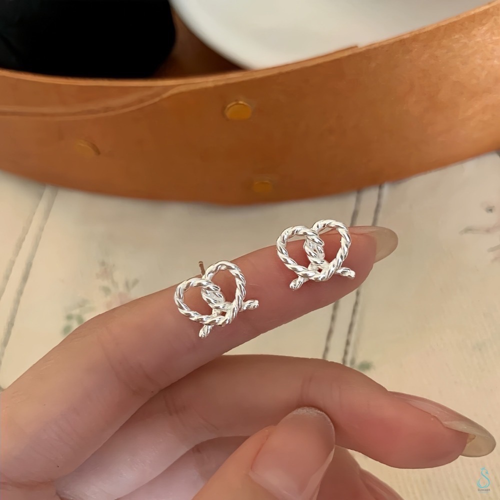 SUMMER 銀飾💫［999足銀］<麻花心結>鹼水結🥨 轉珠耳環 鎖珠式耳環 純銀耳環 純銀飾品-細節圖7