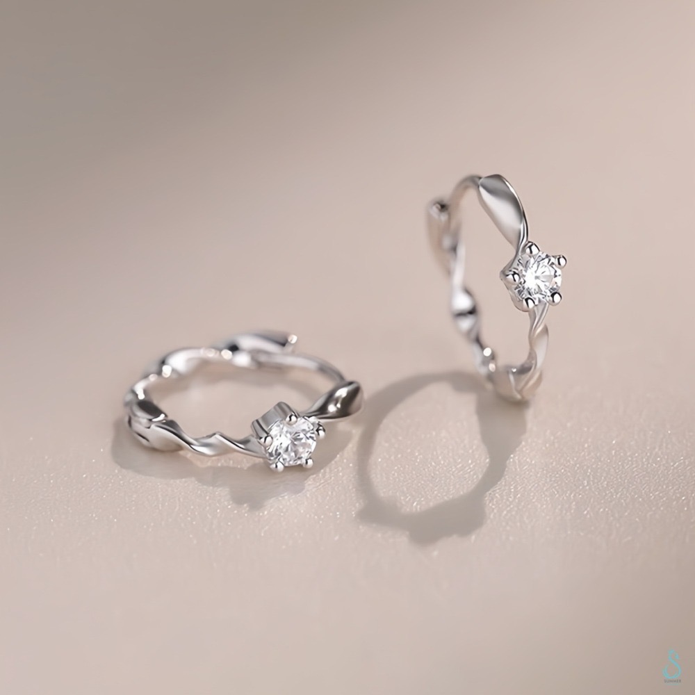 SUMMER 銀飾💫［999足銀］<永恆旋律>單鑽易扣式耳環 圈圈耳環 耳扣耳環 純銀耳環 純銀飾品-細節圖3