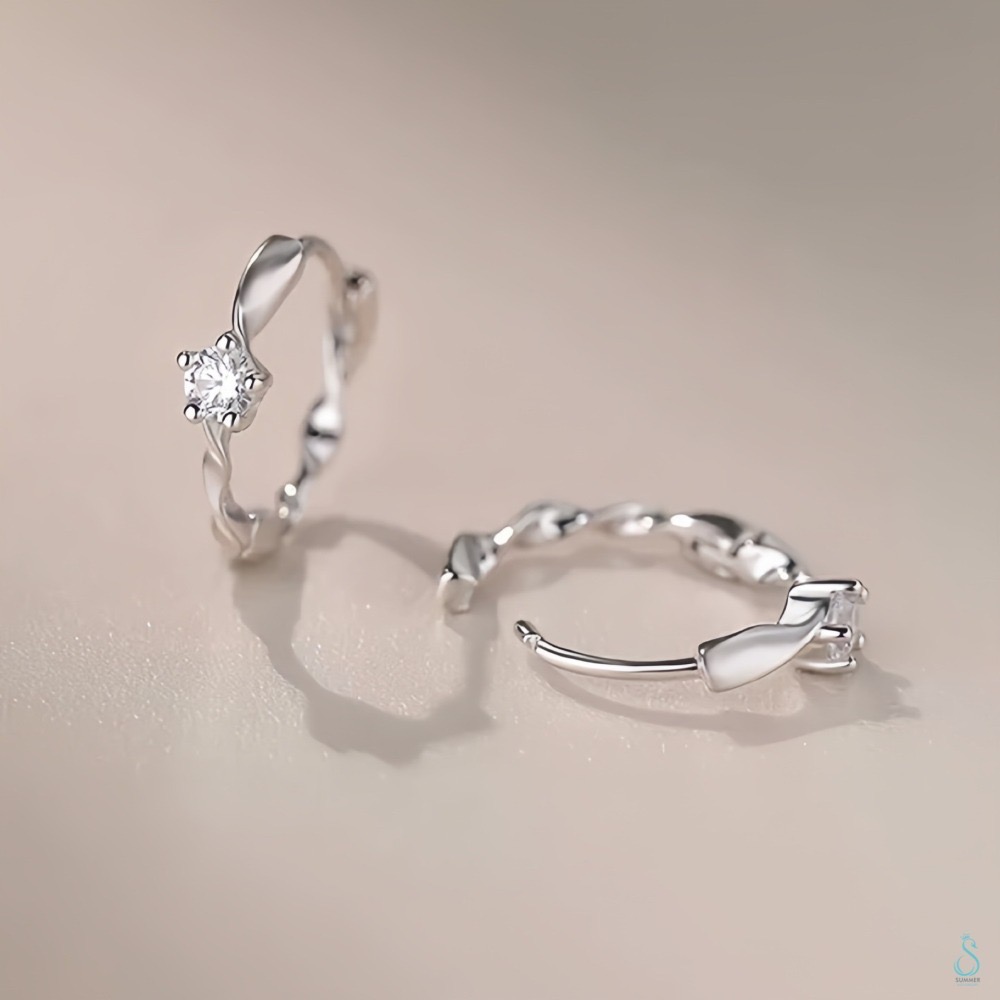 SUMMER 銀飾💫［999足銀］<永恆旋律>單鑽易扣式耳環 圈圈耳環 耳扣耳環 純銀耳環 純銀飾品-細節圖4