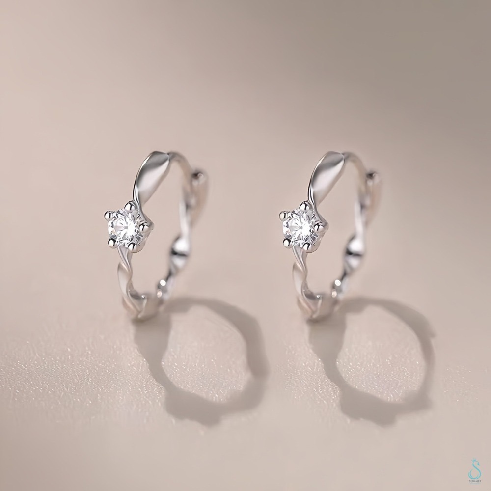SUMMER 銀飾💫［999足銀］<永恆旋律>單鑽易扣式耳環 圈圈耳環 耳扣耳環 純銀耳環 純銀飾品-細節圖7