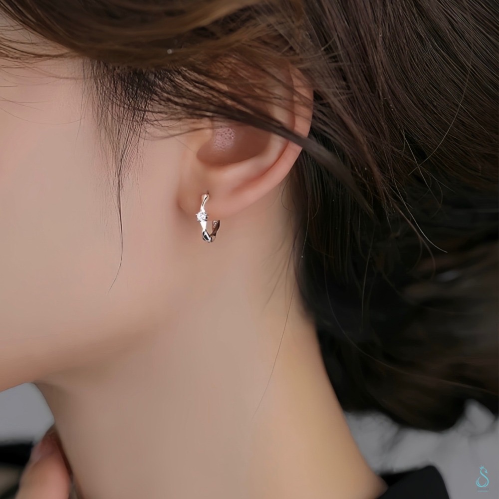 SUMMER 銀飾💫［999足銀］<永恆旋律>單鑽易扣式耳環 圈圈耳環 耳扣耳環 純銀耳環 純銀飾品-細節圖8