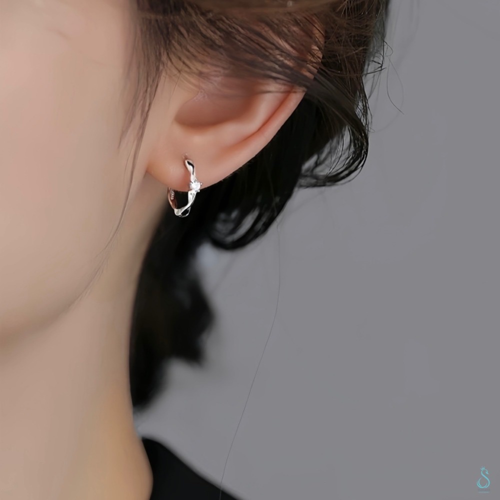 SUMMER 銀飾💫［999足銀］<永恆旋律>單鑽易扣式耳環 圈圈耳環 耳扣耳環 純銀耳環 純銀飾品-細節圖9