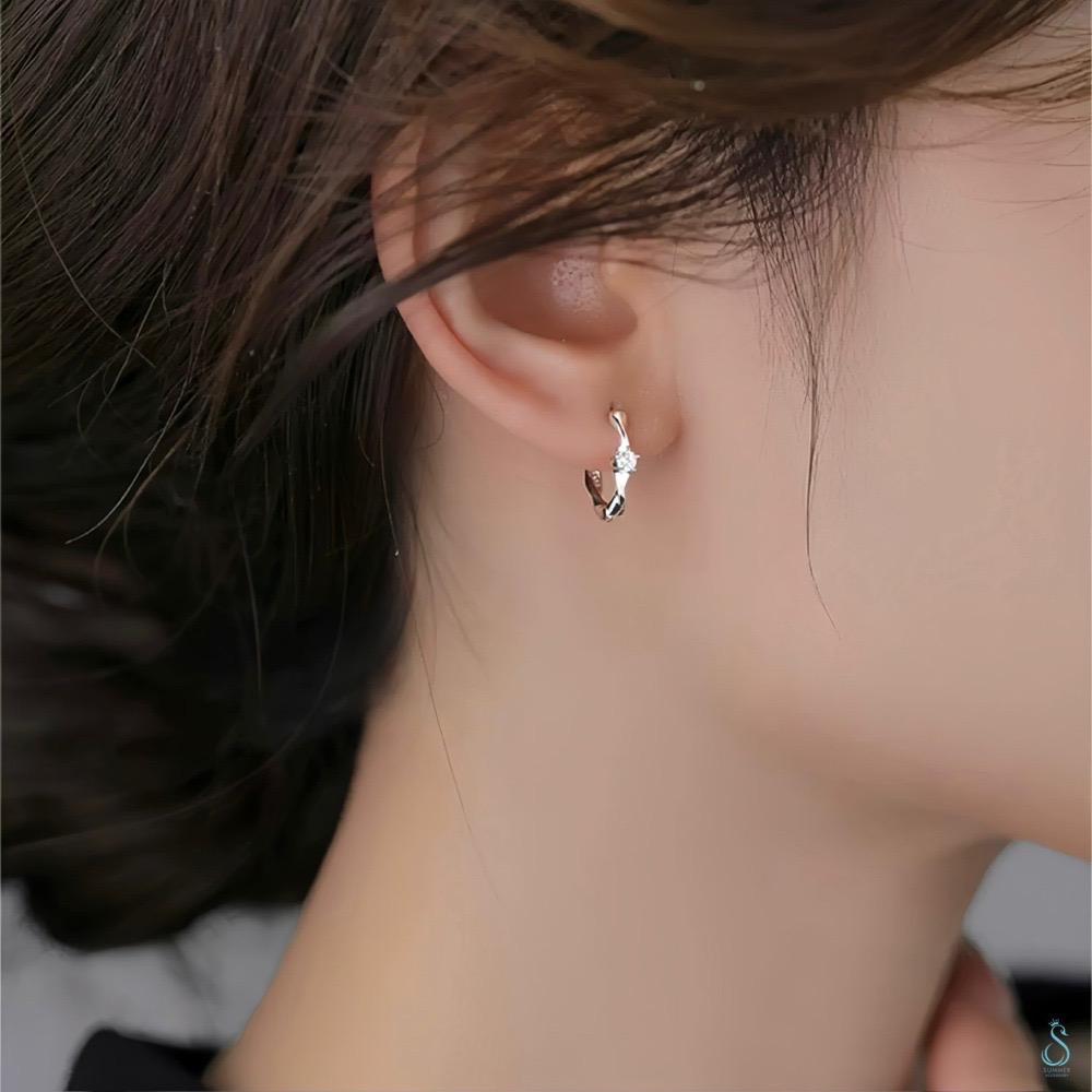 SUMMER 銀飾💫［999足銀］<永恆旋律>單鑽易扣式耳環 圈圈耳環 耳扣耳環 純銀耳環 純銀飾品-細節圖2