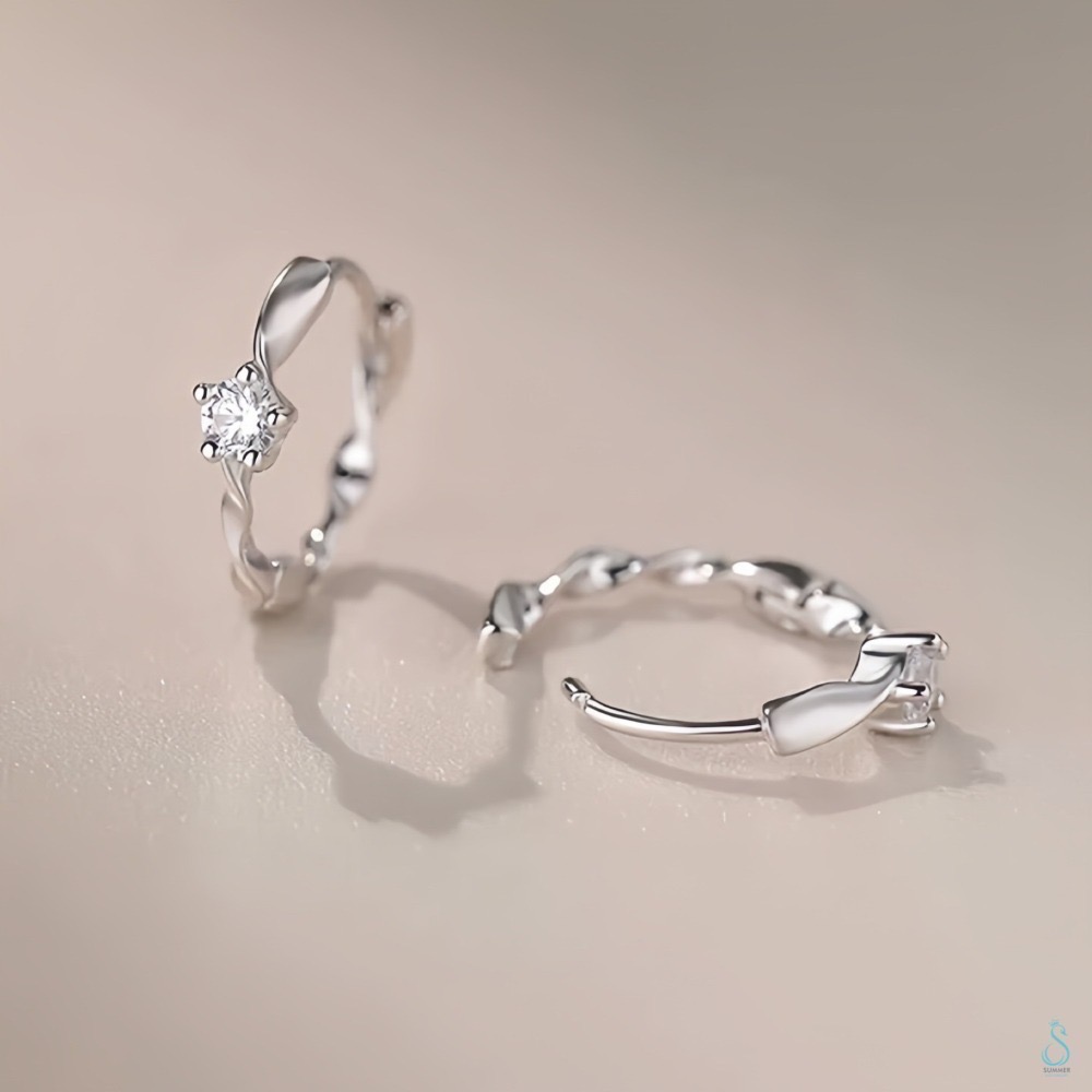 SUMMER 銀飾💫［999足銀］<永恆旋律>單鑽易扣式耳環 圈圈耳環 耳扣耳環 純銀耳環 純銀飾品-細節圖4