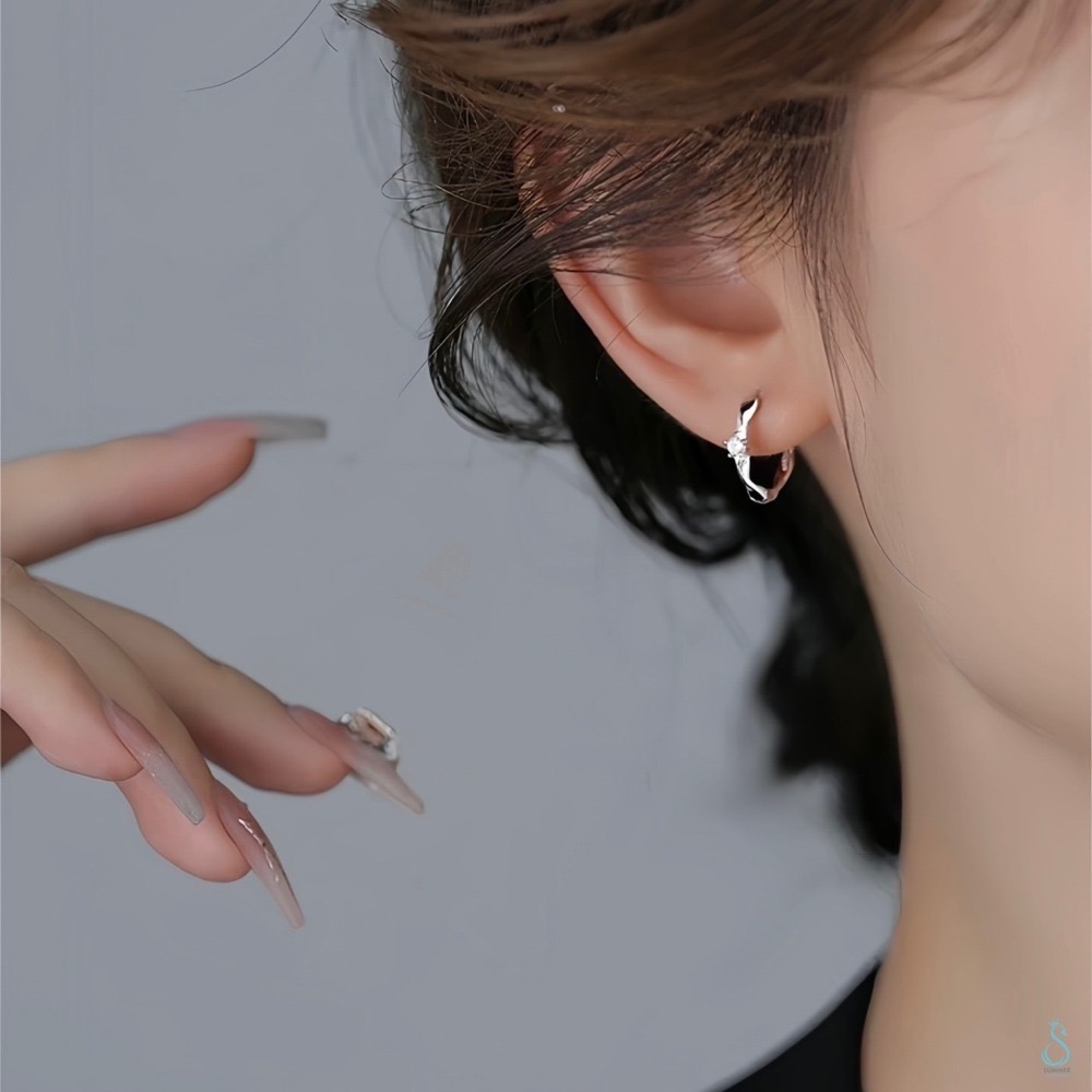 SUMMER 銀飾💫［999足銀］<永恆旋律>單鑽易扣式耳環 圈圈耳環 耳扣耳環 純銀耳環 純銀飾品-細節圖5