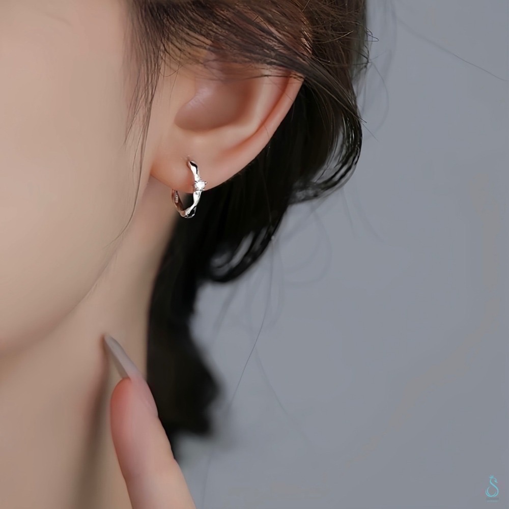 SUMMER 銀飾💫［999足銀］<永恆旋律>單鑽易扣式耳環 圈圈耳環 耳扣耳環 純銀耳環 純銀飾品-細節圖6