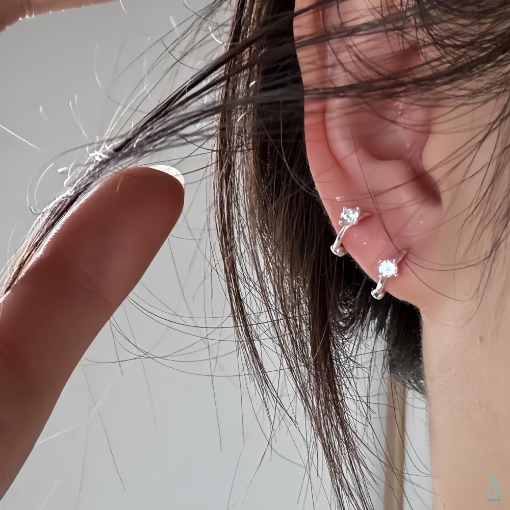 SUMMER 銀飾💫［999足銀］迷你貼耳 四爪閃鑽純銀耳環 耳扣耳環 純銀飾品-細節圖7