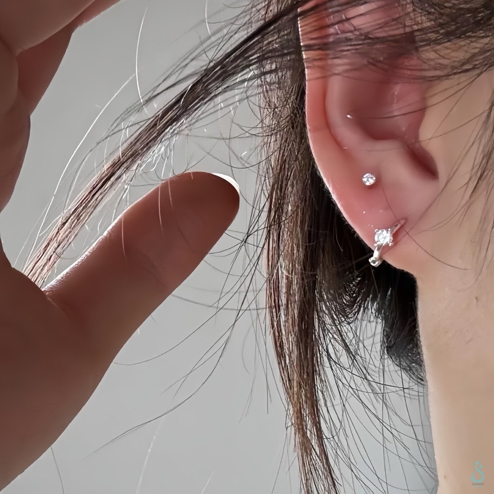 SUMMER 銀飾💫［999足銀］迷你貼耳 四爪閃鑽純銀耳環 耳扣耳環 純銀飾品-細節圖8