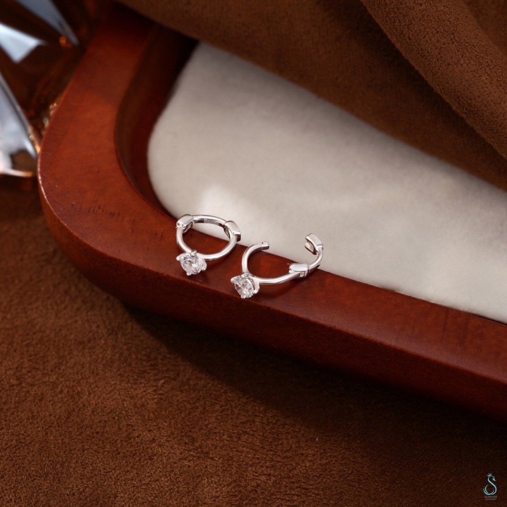 SUMMER 銀飾💫［999足銀］迷你貼耳 四爪閃鑽純銀耳環 耳扣耳環 純銀飾品-細節圖5