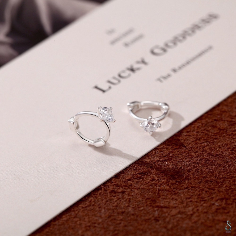 SUMMER 銀飾💫［999足銀］迷你貼耳 四爪閃鑽純銀耳環 耳扣耳環 純銀飾品-細節圖6