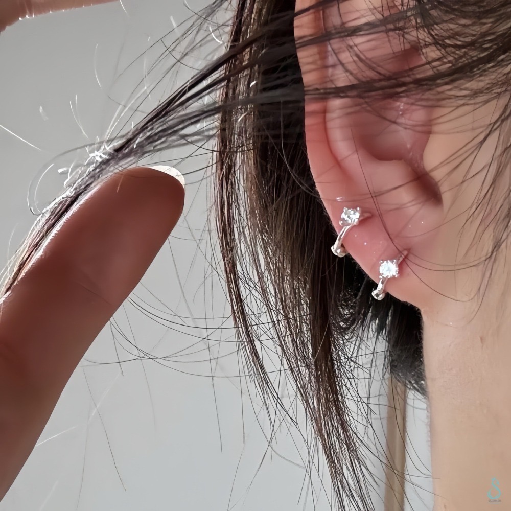 SUMMER 銀飾💫［999足銀］迷你貼耳 四爪閃鑽純銀耳環 耳扣耳環 純銀飾品-細節圖7