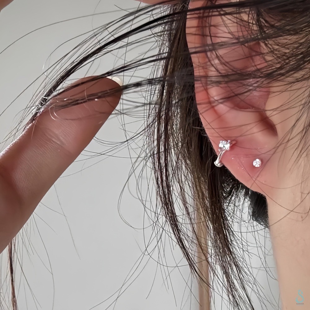 SUMMER 銀飾💫［999足銀］迷你貼耳 四爪閃鑽純銀耳環 耳扣耳環 純銀飾品-細節圖9