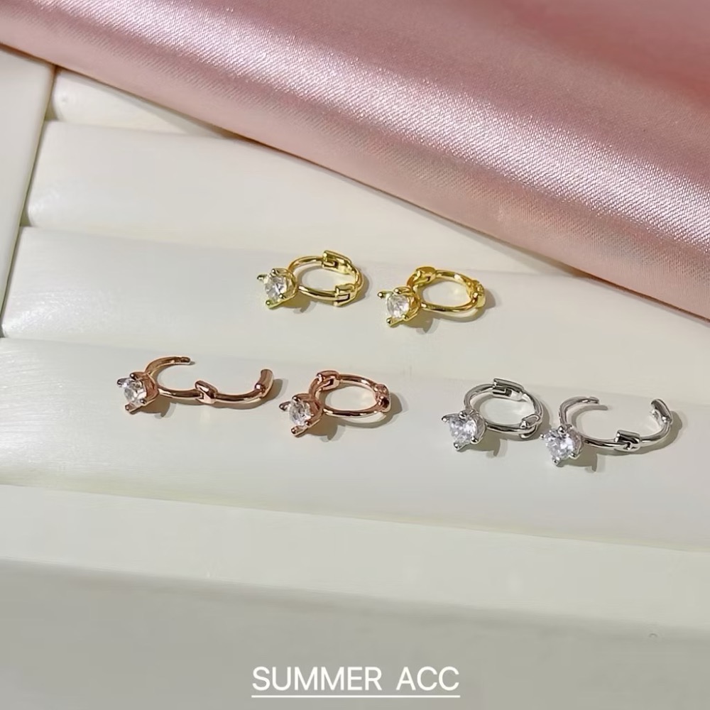SUMMER韓 銀飾💫［S925純銀］迷你貼耳 四爪閃鑽純銀耳環 正韓 易扣式 耳扣耳環 圈圈耳環 純銀飾品-細節圖2