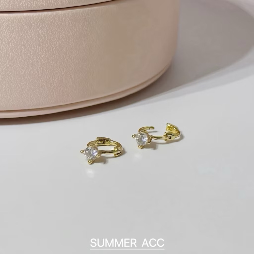 SUMMER韓 銀飾💫［S925純銀］迷你貼耳 四爪閃鑽純銀耳環 正韓 易扣式 耳扣耳環 圈圈耳環 純銀飾品-規格圖9