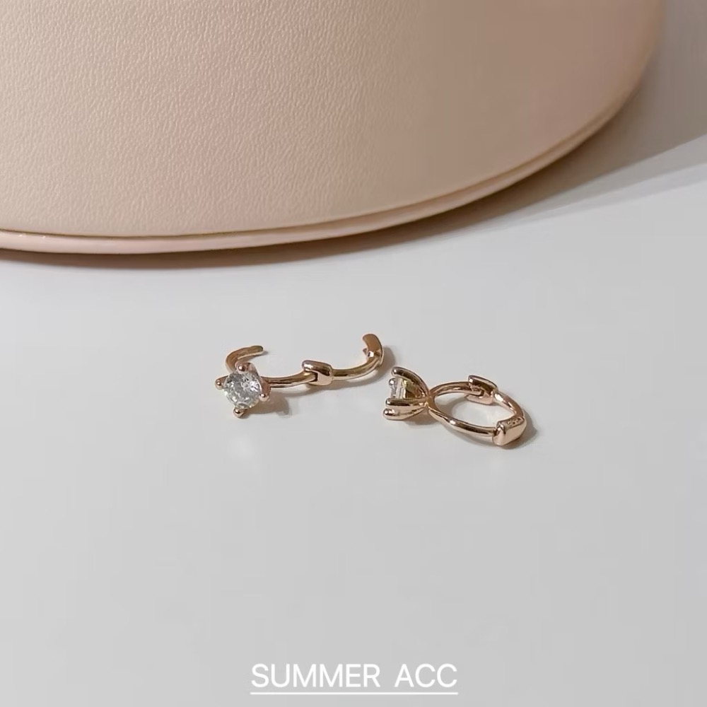 SUMMER韓 銀飾💫［S925純銀］迷你貼耳 四爪閃鑽純銀耳環 正韓 易扣式 耳扣耳環 圈圈耳環 純銀飾品-規格圖9