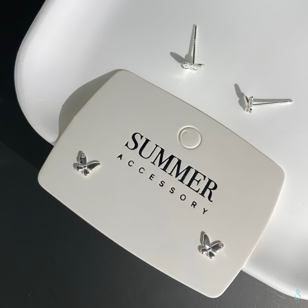 SUMMER 銀飾💫［999足銀］<點鑽蝶羽>迷你蝴蝶耳環 養耳不過敏純銀耳環 純銀飾品-細節圖2