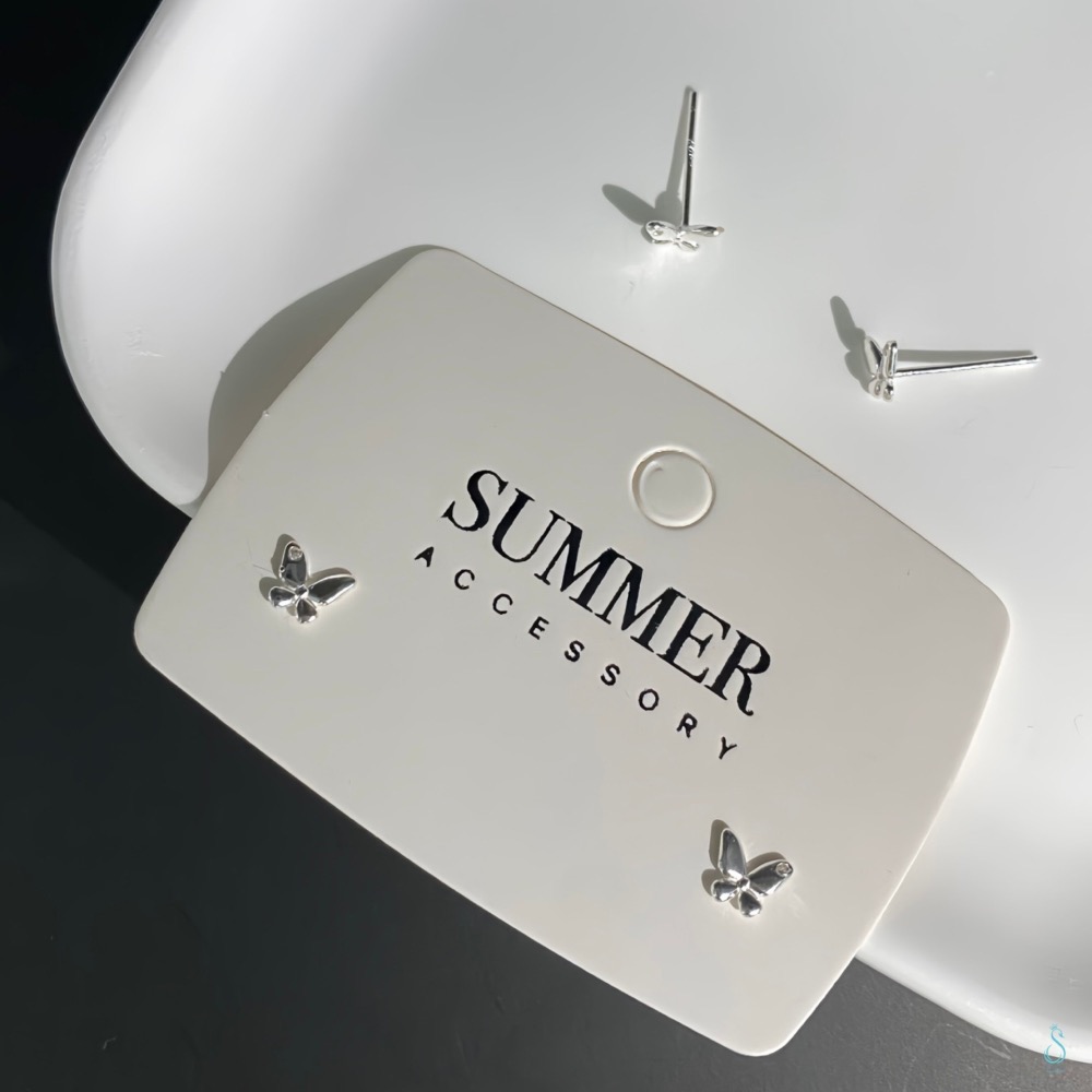 SUMMER 銀飾💫［999足銀］<點鑽蝶羽>迷你蝴蝶耳環 養耳不過敏純銀耳環 純銀飾品-細節圖2