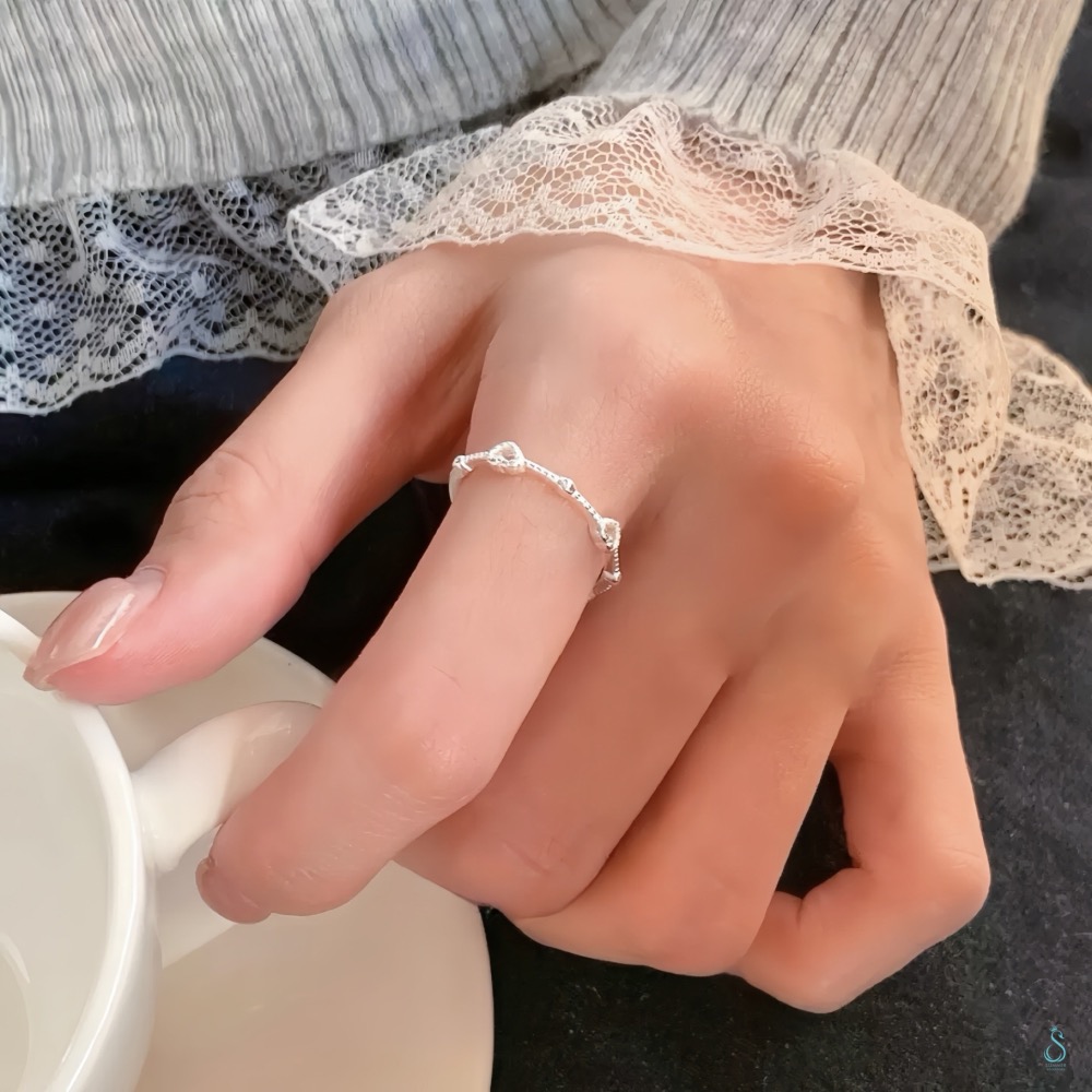 SUMMER 銀飾💫［925純銀］<編織的心願>極細線戒 愛心戒指 純銀戒指 純銀飾品-細節圖4