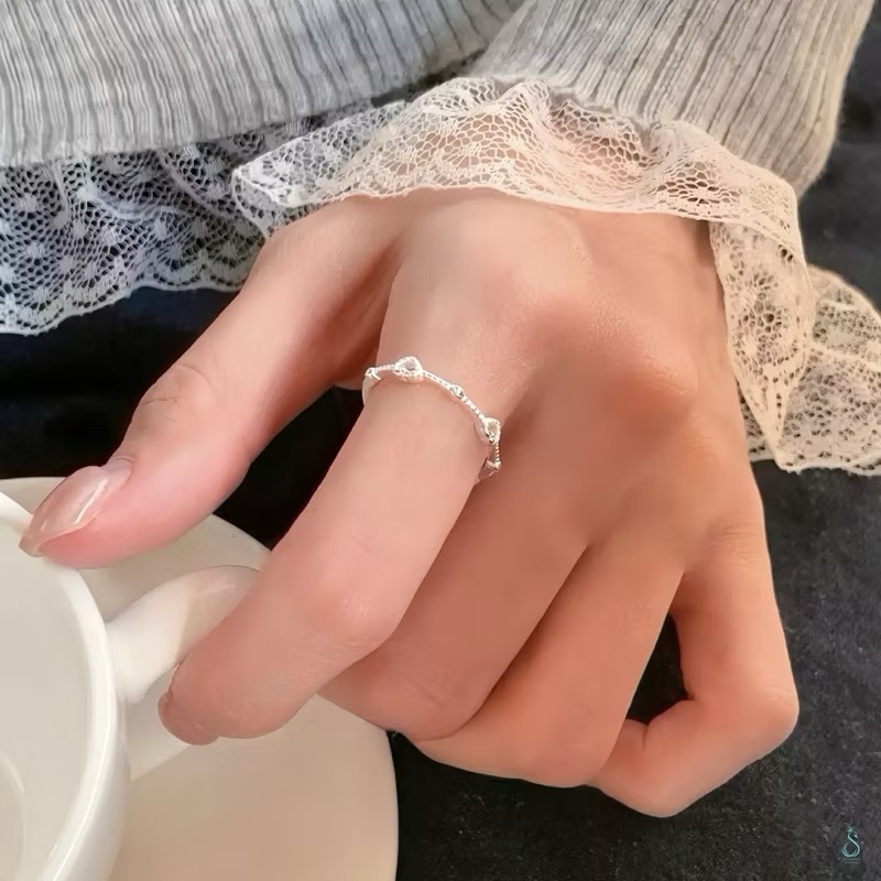 SUMMER 銀飾💫［925純銀］<編織的心願>極細線戒 愛心戒指 純銀戒指 純銀飾品-細節圖4